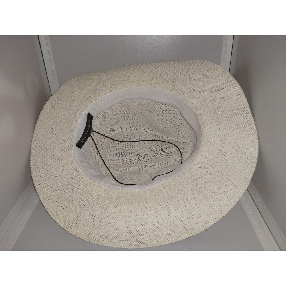 White straw adjustable Vince Camuto hat with brown string accent - Picture 2 of 6